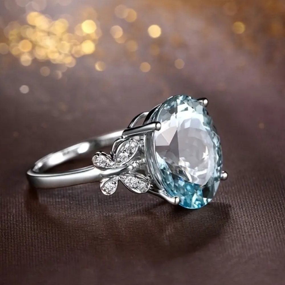 Butterfly 5 carat Aquamarine Ring 925 silver Nwt - Picture 7 of 12